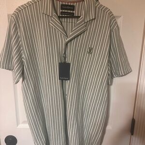 NWT Psycho Bunny Men's Shirt in Green and White Stripes